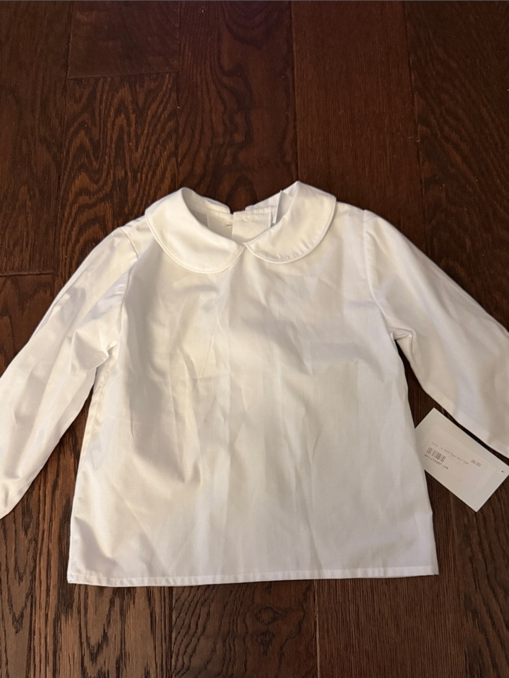 Girls' White Peter Pan Collar Long-Sleeve Top